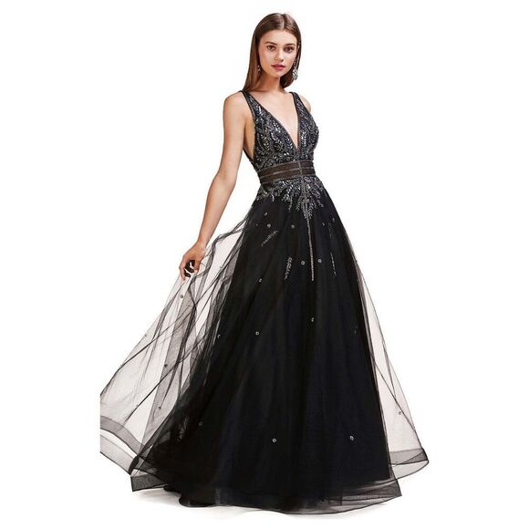 GB Size 3 Beaded Bodice Formal Gown Black Tulle Bottom Evening Special Occasion - Picture 1 of 16